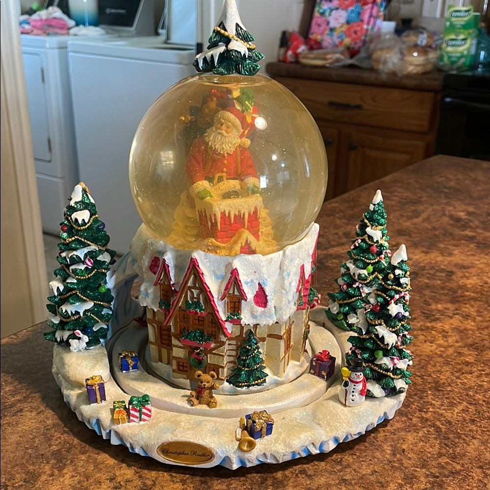 Christopher Radko Holiday Snow Globe with Santa and Christmas Trees